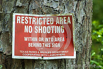 Restricted area no shooting sign Editorial Stock Photo