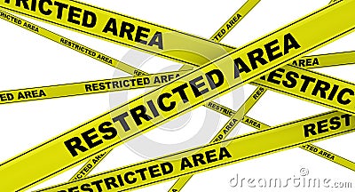 RESTRICTED AREA. Yellow warning tapes Stock Photo