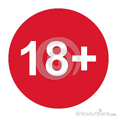 18+ restriction flat sign isolated in red circle. Age limit symbol. No under eighteen years warning illustration Vector Illustration