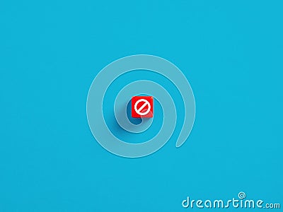 Restriction, prohibition, ban, stop, no warning concepts. Red cube with not allowed, forbidden or ban warning symbol Stock Photo