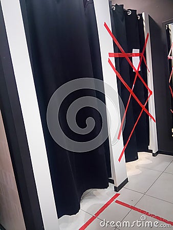 Restrictive measures in fitting rooms Stock Photo