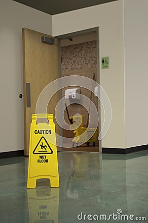 Restroom Mop Safety Stock Photo