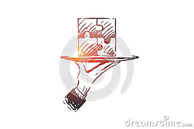 Results, puzzle, connection, solution, teamwork concept. Hand drawn isolated vector. Vector Illustration