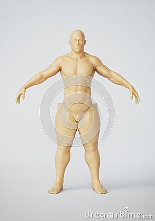 Before and after results of weight loss, diet and exercise. Plastic surgery and liposuction. Out of shape. 3d illustration Cartoon Illustration