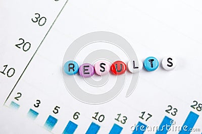 Results word on blue. Succeed business success, be a winner in elections, pop poll or sports test, report, election Stock Photo