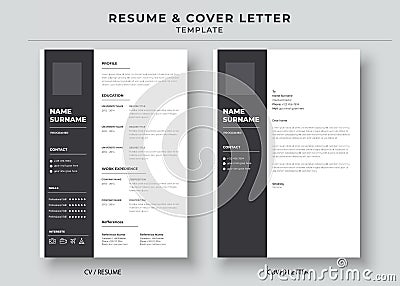 Resume and Cover Letter, Minimalist resume cv template, Cv professional jobs resumes Vector Illustration