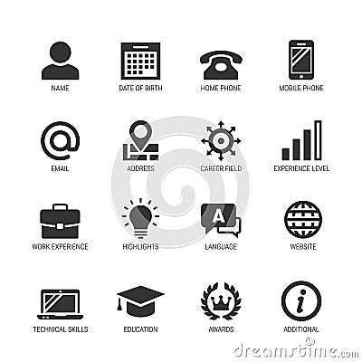 Resume or Curriculum Vitae Related Icons Vector Illustration