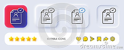 Resume document line icon. Contract application sign. Agreement file. Neumorphic buttons. Vector Stock Photo