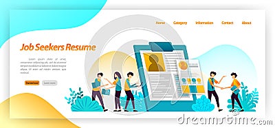 Resume job seekers. application form to find workers or employees for company jobs interviews. vector illustration concept for lan Vector Illustration