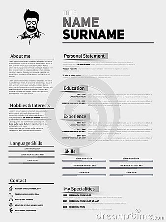 Resume Minimalist CV, Resume template with simple design, company application CV, Curriculum vitae, resume business sheet, clean Stock Photo