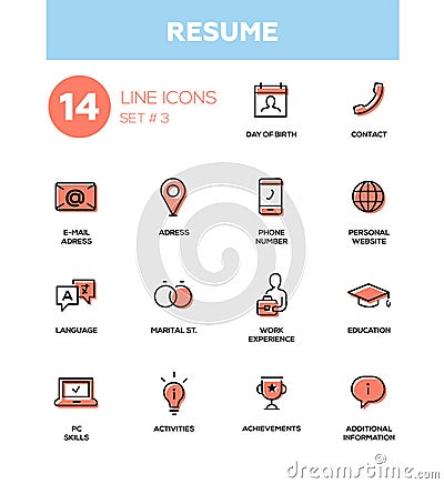 Resume - modern simple thin line design icons, pictograms set Vector Illustration