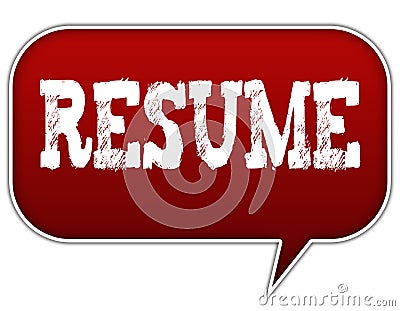 RESUME on red speech bubble balloon. Stock Photo