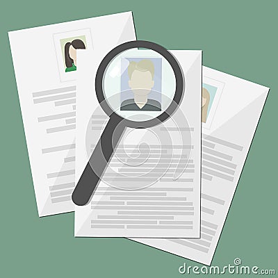Resume search worker , , CV, documents on the desktop Stock Photo