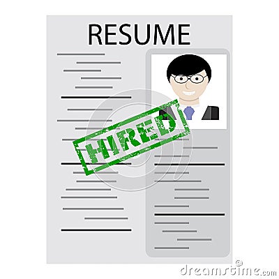 Resume with stamp hired Vector Illustration