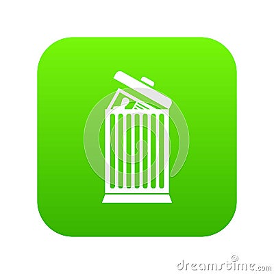 Resume thrown away in the trash can icon digital green Vector Illustration