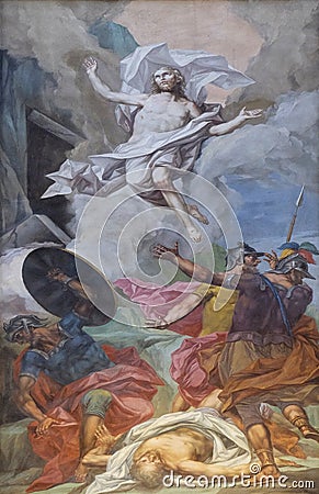 Resurrection of Christ, fresco in the Saint Andrew basilica in Mantua, Italy Editorial Stock Photo