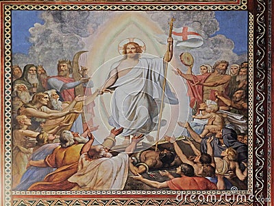 Resurrection of Christ, fresco in the Saint Germain des Pres Church, Paris Editorial Stock Photo