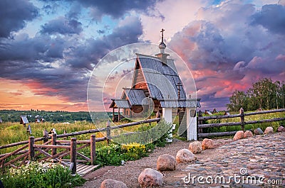 The Resurrection Church on Mount Levitan in Plyos in the rays sun Stock Photo