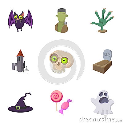 Resurrection of dead icons set, cartoon style Vector Illustration