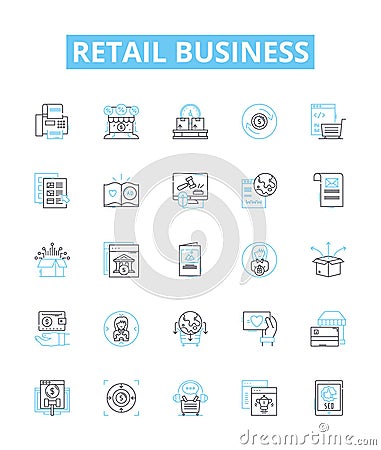 Retail business vector line icons set. Shops, Retailers, Merchandise, Selling, Storefronts, Outlets, Goods illustration Vector Illustration