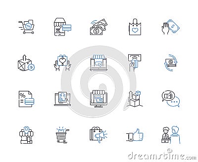 A retail expedition line icons collection. Bargain, Shopping, Discounts, Sales, Fashion, Retailers, Customer vector and Vector Illustration