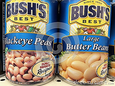 Retail grocery store Bushs canned beans Blackeye peas Editorial Stock Photo