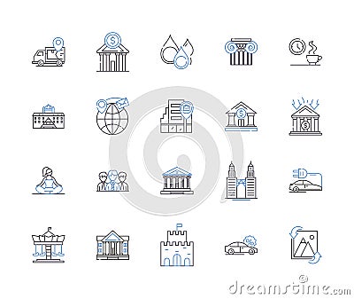 Retail industry outline icons collection. Retail, Trading, Merchandising, Shopping, Stores, Outlets, Marketplaces vector Vector Illustration