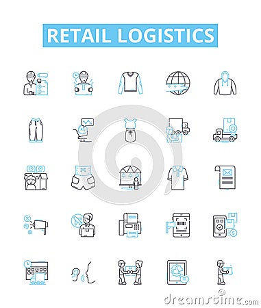 Retail logistics vector line icons set. Retail, Logistics, Procurement, Inventory, Fulfillment, Delivery, Distribution Vector Illustration