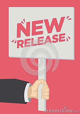 Retail Sale New Release shoutout with a placard banner against a red background Vector Illustration