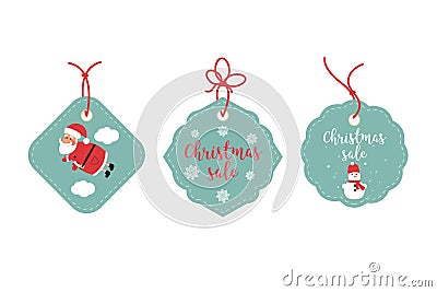 Retail Sale Tags and Clearance Tags. Festive christmas design. Santa Claus, snowflakes and snowman Stock Photo