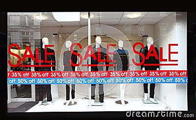 Retail shop window sale sign Stock Photo