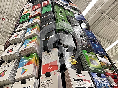 Retail store gift card center side looking up Editorial Stock Photo