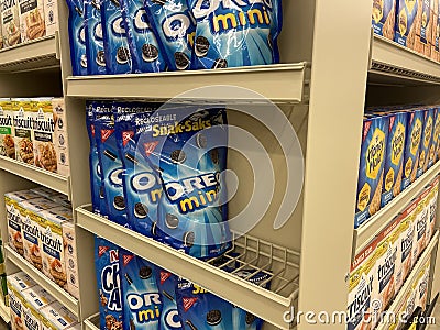 Retail store oreo bags and nabisco crackers on display Editorial Stock Photo