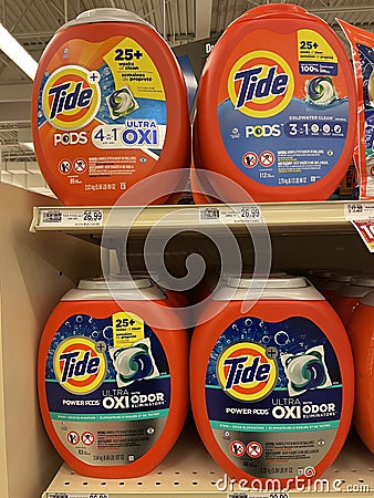 Retail store Tide laundry detergent downsized Editorial Stock Photo