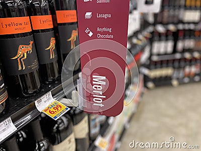 Retail store wine sign Merlot Editorial Stock Photo