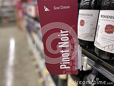 Retail store wine sign Pinot Noir Editorial Stock Photo