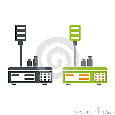 Retail Weighing Scales Vector Icon and Illustration with Masses Vector Illustration