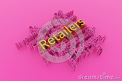 Retailers, finance keyword words cloud. For web page, graphic design, texture or background. 3D rendering. Stock Photo