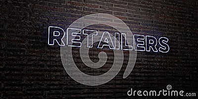 RETAILERS -Realistic Neon Sign on Brick Wall background - 3D rendered royalty free stock image Stock Photo