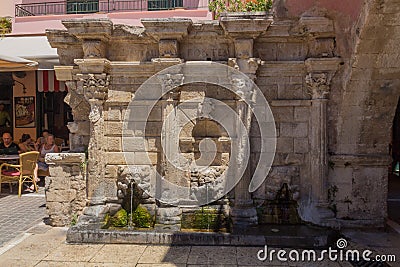 Rethymno, Greece. July 26. 2016: The Rimondi Fountain Editorial Stock Photo