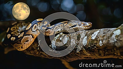 Reticulated Python on a Tree Branch Stock Photo