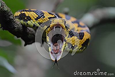 Reticulated python (Python reticulatus) in nature Cartoon Illustration