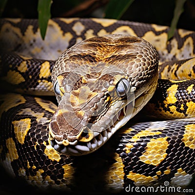 Reticulated Python on White Cartoon Illustration