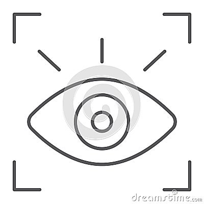 Retina scanner thin line icon, recognition and authentication, eye scan sign, vector graphics, a linear pattern Vector Illustration