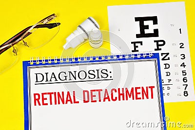 Retinal detachment. Text label to indicate the state of health. Stock Photo