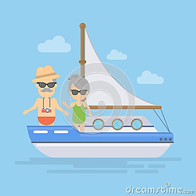 Retired couple cruising. Vector Illustration