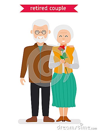 Retired couple. Flat vector cartoon character design. Vector Illustration