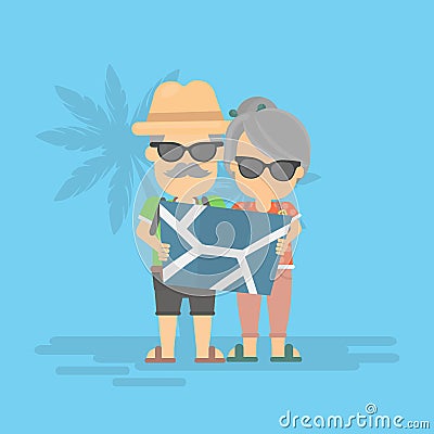 Retired couple on vacation. Vector Illustration