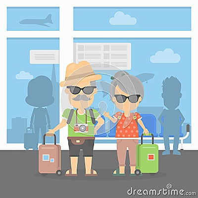 Retired couple on vacation. Vector Illustration