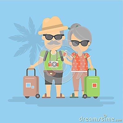 Retired couple on vacation. Vector Illustration